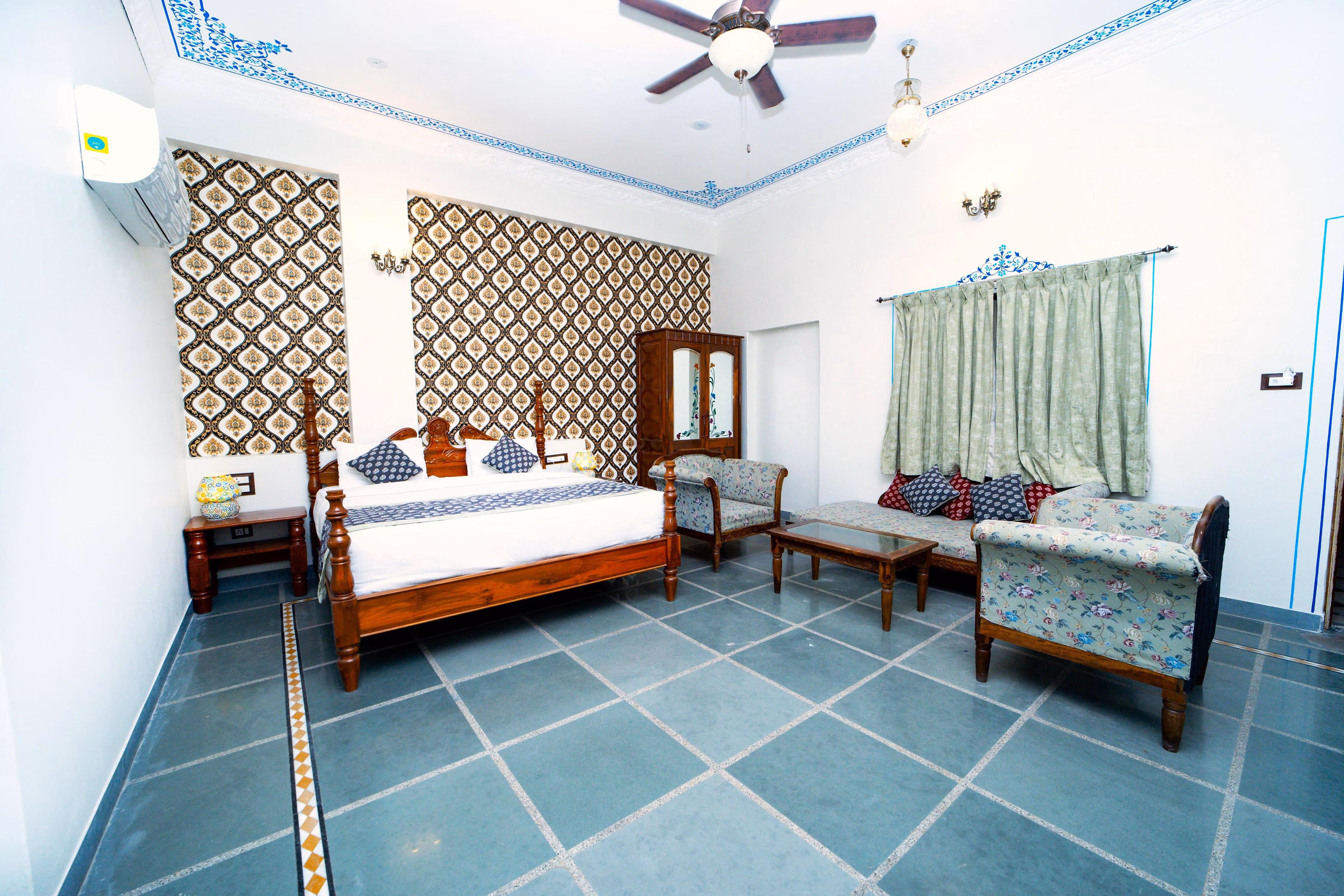 A luxurious deluxe suite with elegant lighting